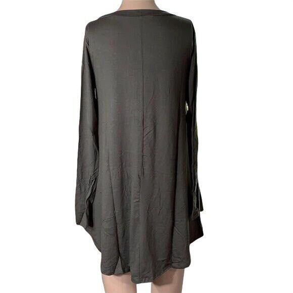 Isaac Liev Womens Swing Top T Shirt Long Sleeve Relaxed Fit Solid Green Medium - Picture 3 of 6